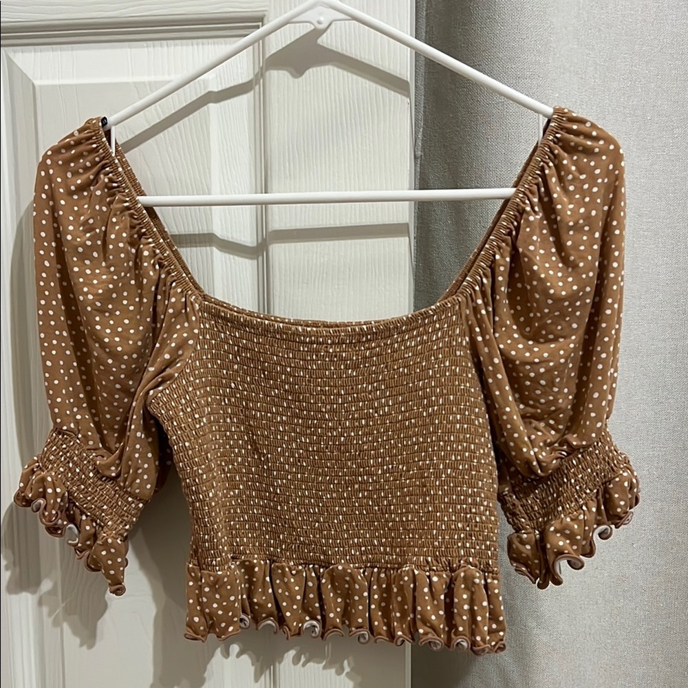 Forever 21 Brown Polka Dot Smocked Top